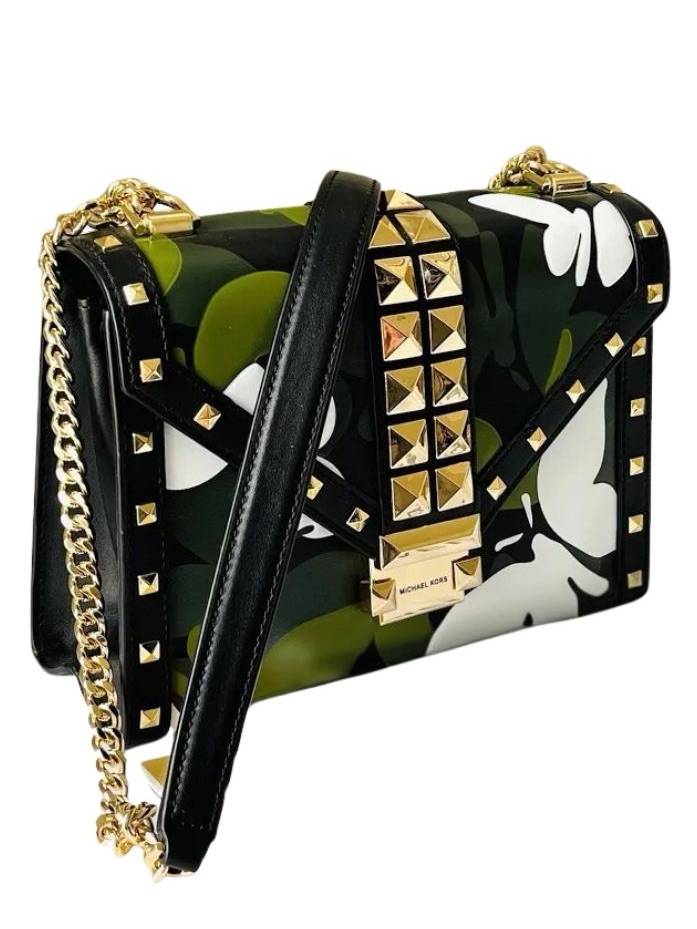Michael Kors Whitney Studded Camo Butterfly Chain Shoulder Crossbody Bag